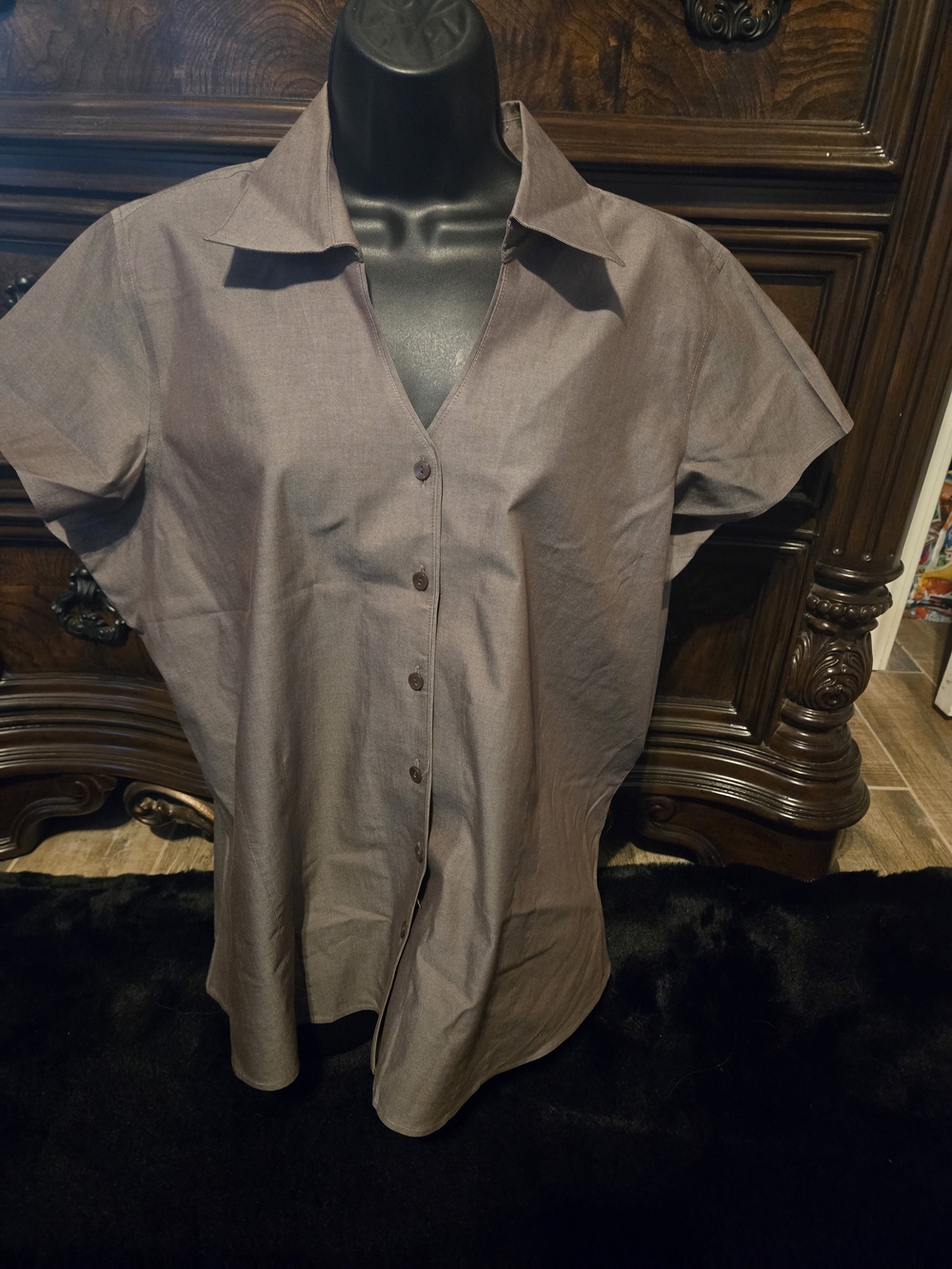 Coldwater Creek Womens Shirt 1X Brown Button Front 100% Cotton Blouse